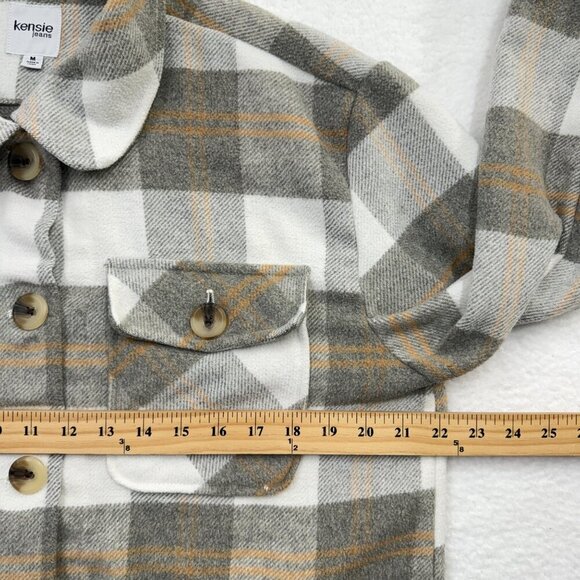 Kensie Plaid Fleece Shacket Jacket Pockets Gray Cream Cabincore Country Womens M - Picture 6 of 10